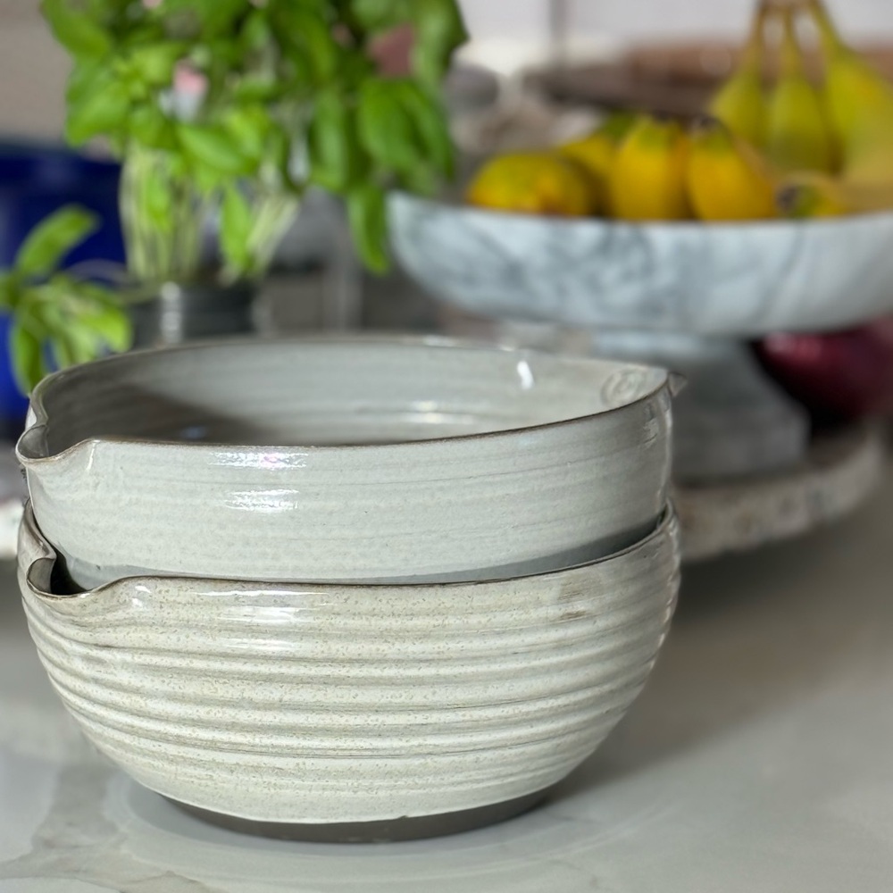 Set of Two large Ribbed Ceramic Bowls